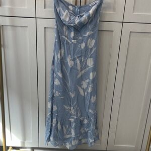 Reformation Sky Blue Strapless Dress with White Accents